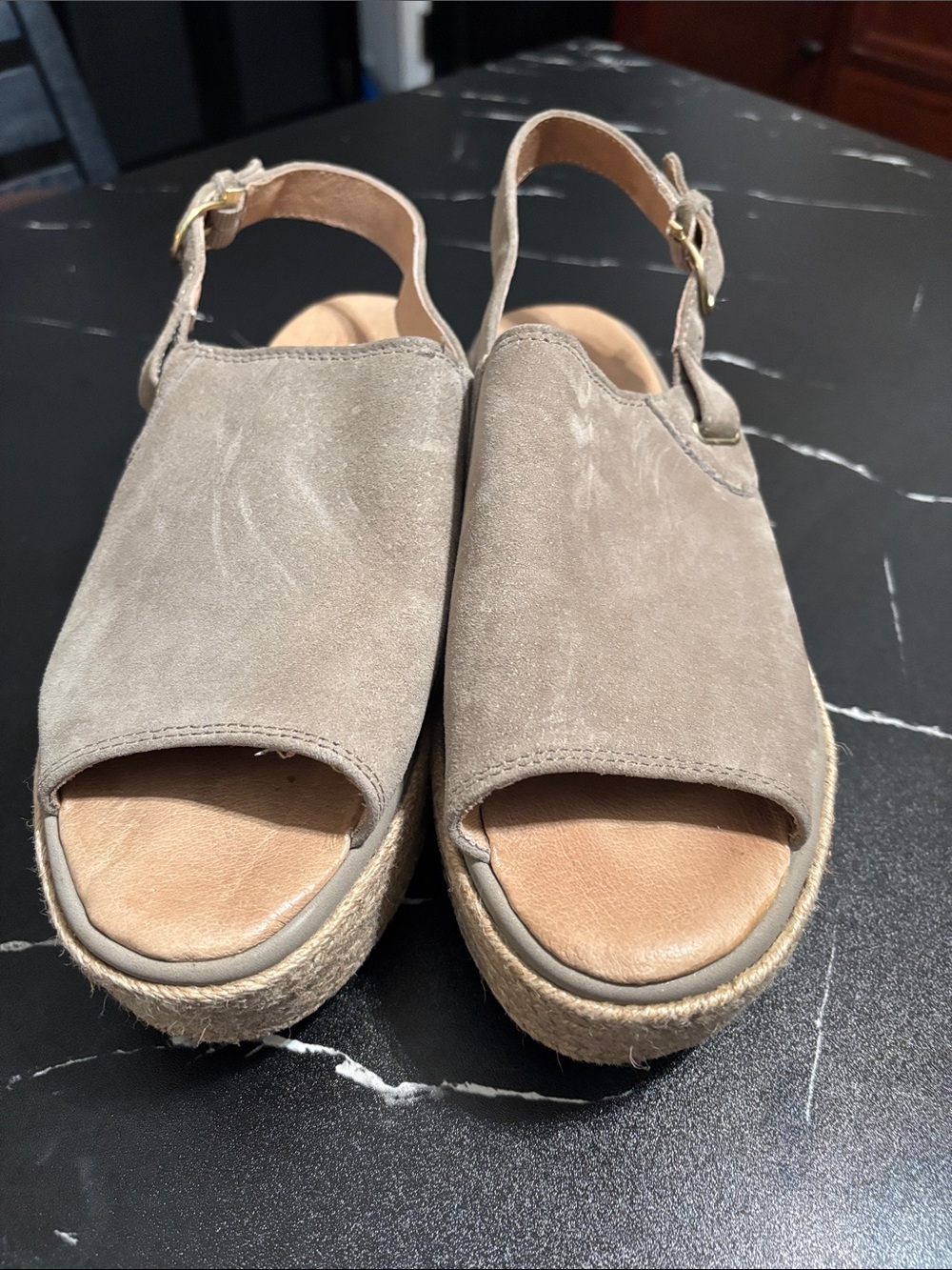 Sperry Taupe Suede Open-Toe Wedge Sandals